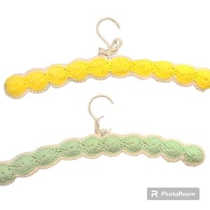 2 Vintage Handmade  Crocheted Covered Coat Hangers